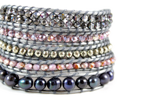 Paloma - Purple Freshwater Pearl Mix Leather Wrap Bracelet