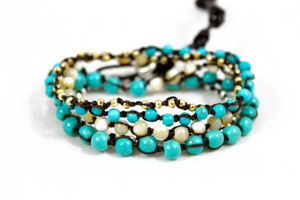 Hand Knotted Convertible Crochet Bracelet or Necklace, Turquoise Mix - WR5-Eclipse