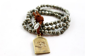 Pyrite Stack Bracelet with Brass Shiva Charm -The Buddha Collection- BL-PYG