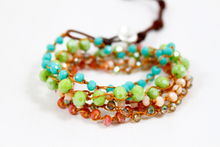 Load image into Gallery viewer, Hand Knotted Convertible Crochet Bracelet or Necklace, Bright Crystals Mix - WR5-Tobiko
