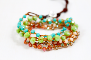 Hand Knotted Convertible Crochet Bracelet or Necklace, Bright Crystals Mix - WR5-Tobiko