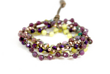 Load image into Gallery viewer, Hand Knotted Convertible Crochet Bracelet or Necklace, Crystals and Stones Mix - WR5-Grape