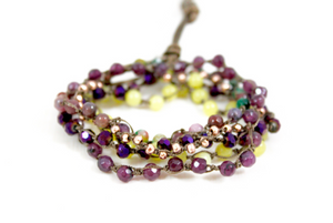 Hand Knotted Convertible Crochet Bracelet or Necklace, Crystals and Stones Mix - WR5-Grape