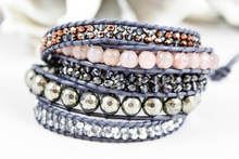Load image into Gallery viewer, Petunia - Large Pyrite Mix Leather Wrap Bracelet
