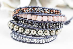 Petunia - Large Pyrite Mix Leather Wrap Bracelet
