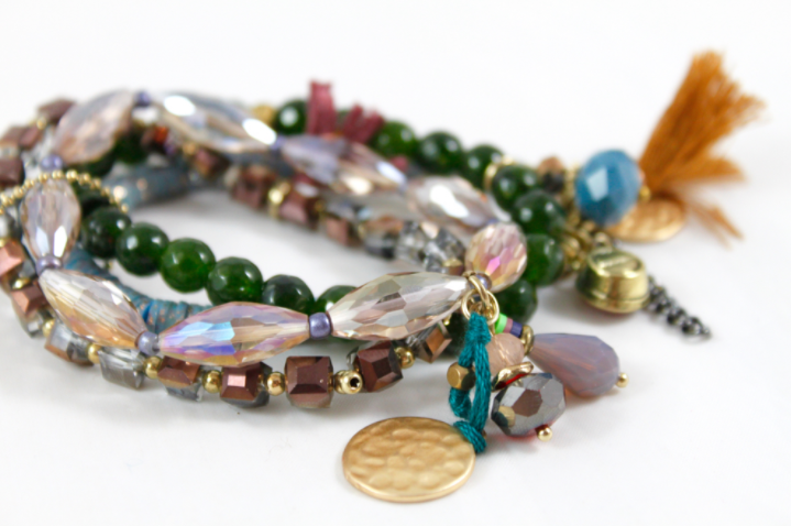 Luxury Crystal and Stone Stack Stretch Bracelet -The Classics Collection- B1-905