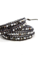 Load image into Gallery viewer, Owl - Pyrite and Mirror Dipped Crystal Mix Leather Wrap Bracelet