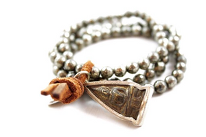 Pyrite Stack Bracelet with Reversible Buddha Charm -The Buddha Collection- BL-PYB