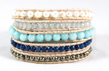 Load image into Gallery viewer, Lyra - Freshwater Pearl and Blue Mix Leather Wrap Bracelet
