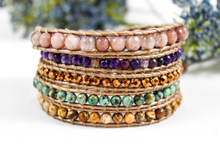 Load image into Gallery viewer, Soil - Gold and Pinkish Mix Leather Wrap Bracelet
