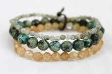 Load image into Gallery viewer, African Turquoise and Labradorite Mix Stretch Luxury Stack Bracelet - BL-4005
