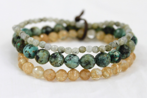 African Turquoise and Labradorite Mix Stretch Luxury Stack Bracelet - BL-4005