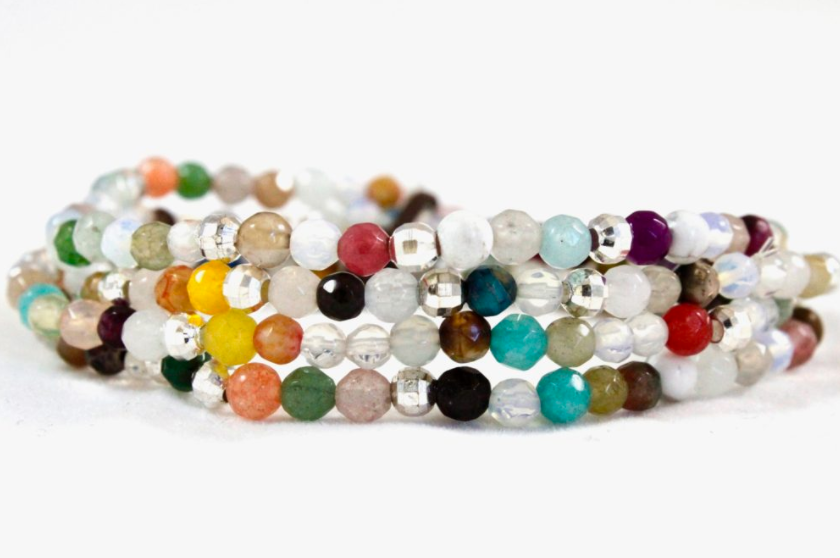 Delicate Semi Precious Stone Mix Mini Stack Bracelet - BC-122