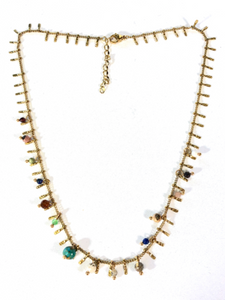 Delicate Semi Precious Stone Mix 24K Gold Plate Necklace -French Flair Collection- N2-1002