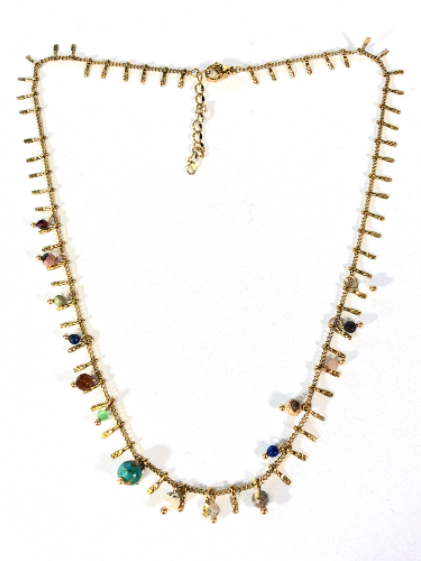 Delicate Semi Precious Stone Mix 24K Gold Plate Necklace -French Flair Collection- N2-1002