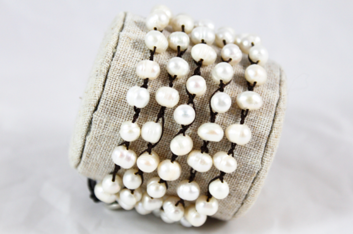 Hand Knotted Convertible Crochet Bracelet or Necklace, White Freshwater Pearls - WR5-Pearl