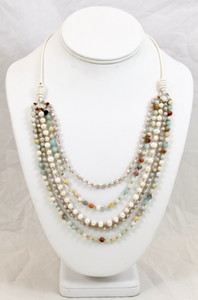 Freshwater Pearl Hand Knotted Short Necklace on Genuine Leather -Layers Collection-NLS-Surf