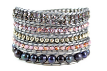 Load image into Gallery viewer, Paloma - Purple Freshwater Pearl Mix Leather Wrap Bracelet

