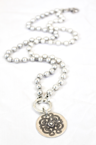 Convertible Necklace Short or Long With Heart Design Disc -The Classics Collection- N2-228