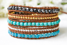 Load image into Gallery viewer, Tahoe - Turquoise Mix Leather Wrap Bracelet
