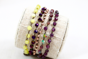 Hand Knotted Convertible Crochet Bracelet or Necklace, Crystals and Stones Mix - WR5-Grape