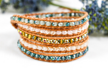 Load image into Gallery viewer, Blossom - Pastel Glass Crystal Mix Leather Wrap Bracelet
