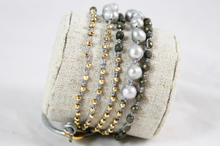 Load image into Gallery viewer, Hand Knotted Convertible Crochet Bracelet or Necklace, Pearls, Pyrite and 24K Plate Nuggets Mix - WR5-Luxury
