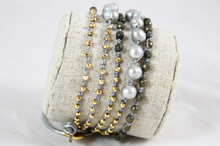 Load image into Gallery viewer, Hand Knotted Convertible Crochet Bracelet or Necklace, Pearls, Pyrite and 24K Plate Nuggets Mix - WR5-Luxury