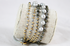 Hand Knotted Convertible Crochet Bracelet or Necklace, Pearls, Pyrite and 24K Plate Nuggets Mix - WR5-Luxury