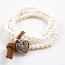 Load image into Gallery viewer, White Freshwater Pearl Bracelet with Silver Heart Charm - BL-PEH
