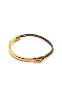 Light Brown Leather + 24K Gold Plate Bangle Bracelet