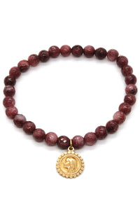 Semi Precious Stone Purple Bracelet with Gold French Charm -French Medals Collection- B6-012