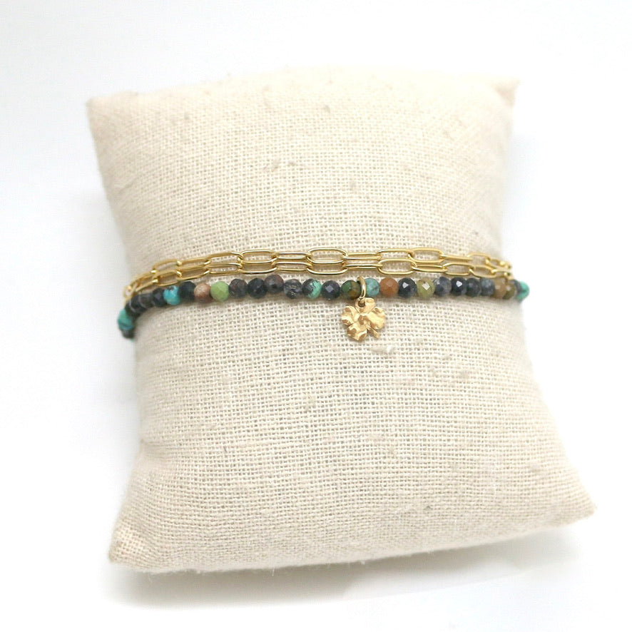 African Turquoise and Lucky Shamrock on 24K Gold Plate Necklace or Bracelet -French Flair Collection- N2-2154N2-2159