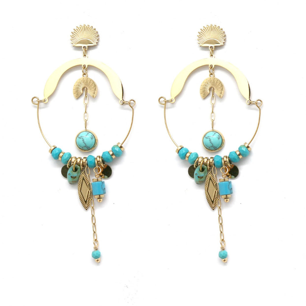 Gorgeous Turquoise and 24K Gold Plated Dangle Earrings -French Flair Collection- E4-013