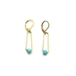 Simple Turquoise Stone Dangle Earrings 24K Gold Plated -French Flair Collection- E4-021