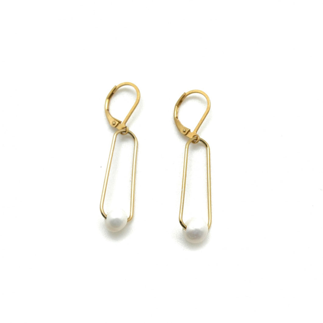 Simple Freshwater Pearl Dangle Earrings 24K Gold Plated -French Flair Collection- E4-022