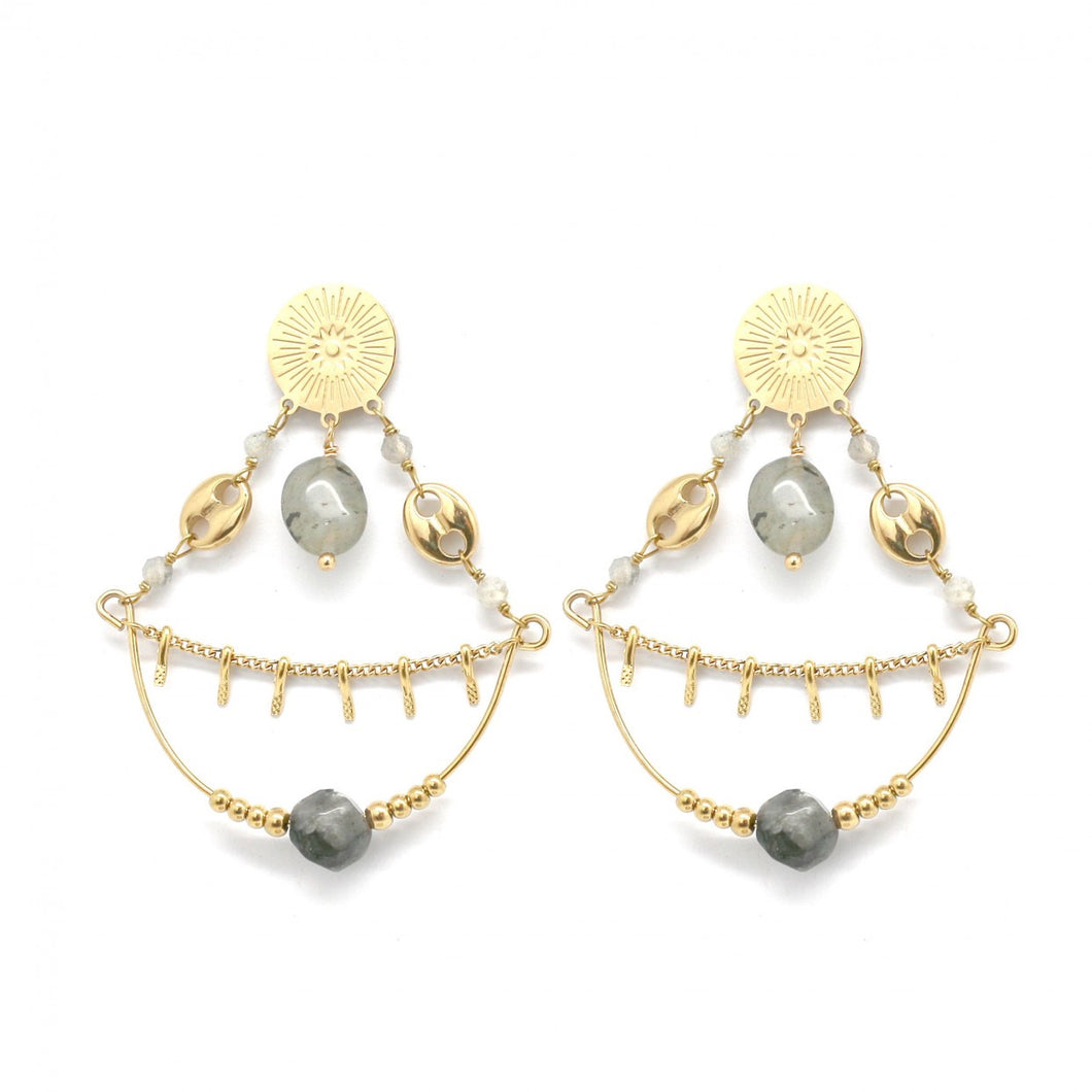Labradorite 24K Gold Plated  Chandelier Type Earrings -French Flair Collection- E4-027