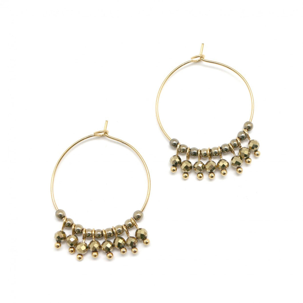 Beaded Mini Chain and Hoop 24K Gold Plated Hoop Earrings -French Flair Collection- E4-042