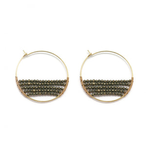 Pyrite Stone Half Beaded Hoop Earrings -French Flair Collection-  E4-045