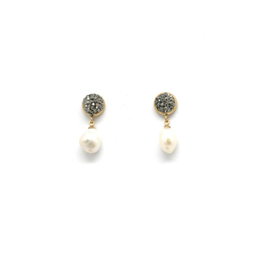 Luxury Freshwater Pearl and Crystal Stud Dangle Earrings -French Flair Collection- E4-057