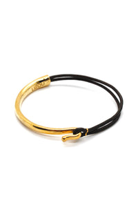 Dark Brown Leather + 24K Gold Plate Bangle Bracelet