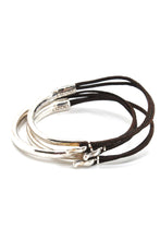 Load image into Gallery viewer, Natural Dark Brown Leather + Sterling Silver Plate Bangle Bracelet
