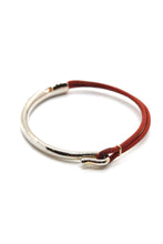 Load image into Gallery viewer, Rust Leather + Sterling Silver Plate Bangle Bracelet
