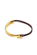 Load image into Gallery viewer, Wine Leather + 24K Gold Plate Bangle Bracelet
