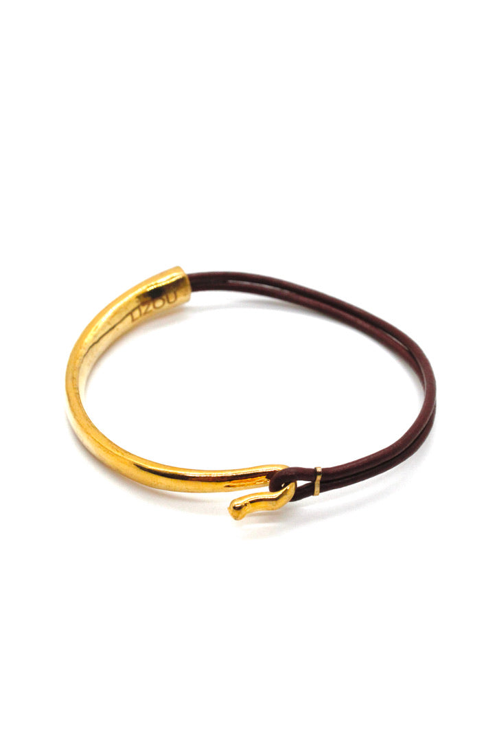 Wine Leather + 24K Gold Plate Bangle Bracelet