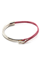 Load image into Gallery viewer, Bubble Gum Leather + Sterling Silver Plate Bangle Bracelet
