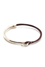 Load image into Gallery viewer, Wine Leather + Sterling Silver Plate Bangle Bracelet
