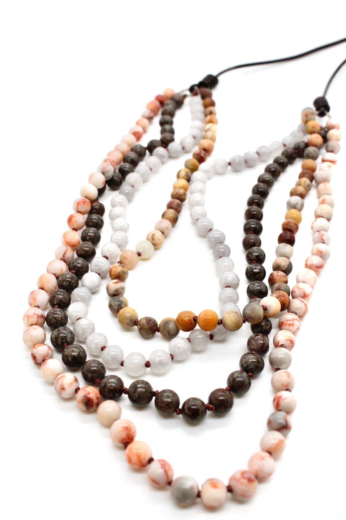 Large Semi Precious Stone Hand Knotted Long Necklace on Genuine Leather -Layers Collection- NLL-M32