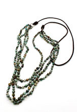 Load image into Gallery viewer, Mini African Turquoise Hand Knotted Long Necklace on Genuine Leather -Layers Collection- NLL-073
