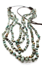 Load image into Gallery viewer, Mini African Turquoise Hand Knotted Long Necklace on Genuine Leather -Layers Collection- NLL-073
